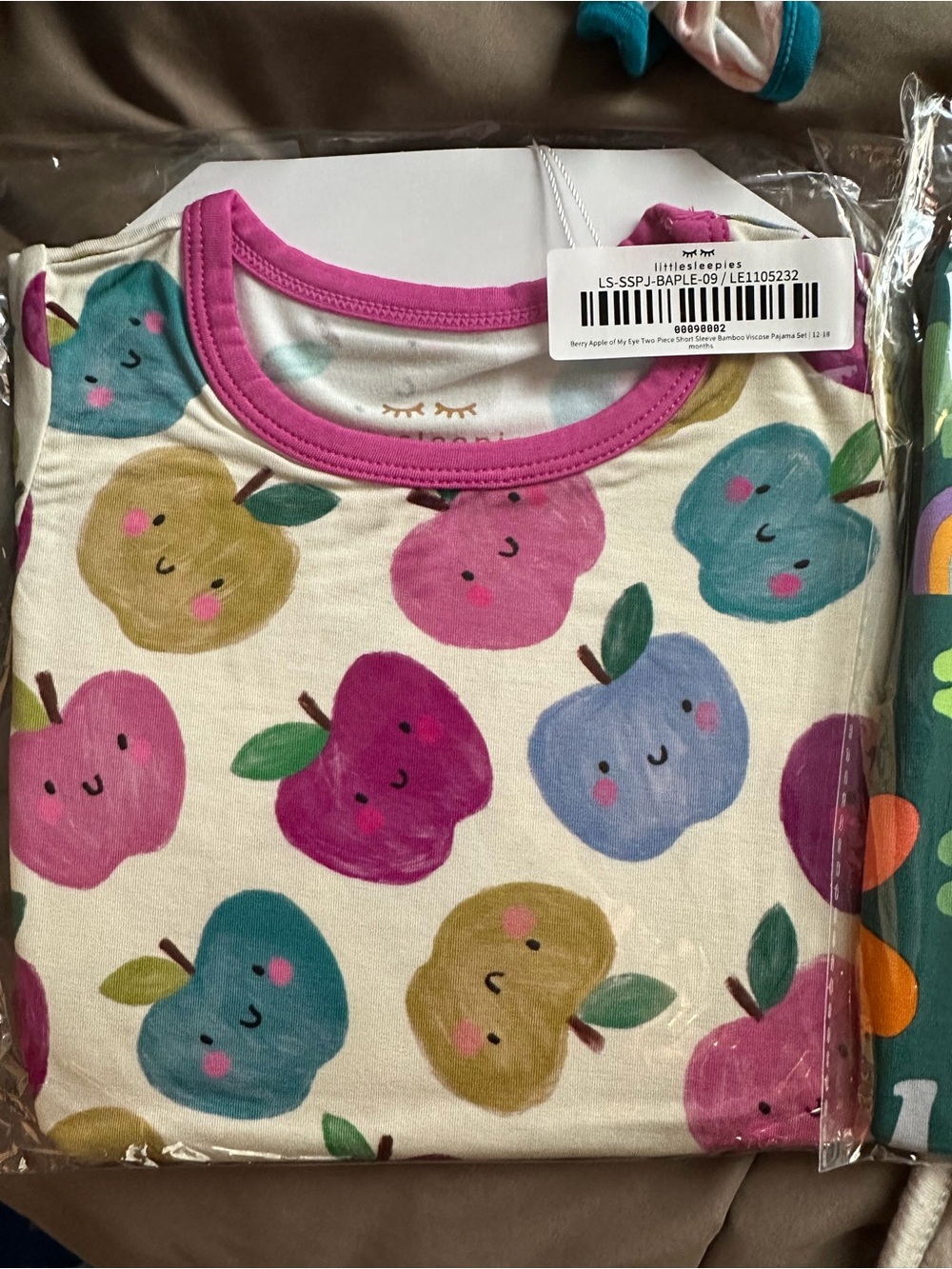 Little Sleepies Short Sleeve Top with Pants Berry Apple of my eye 12-18 NIB